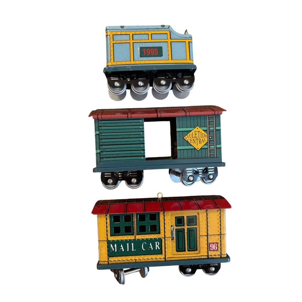 Hallmark Keepsake Vtg Tin Christmas Train Tree Ornaments 1995 1996 1987 Retro
